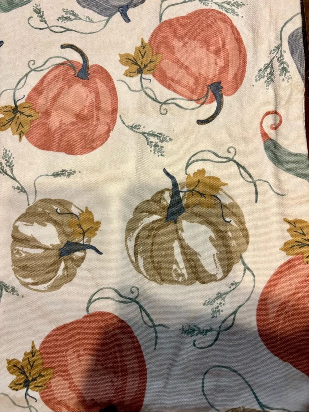 Autumn Pumpkin Print Table Runner - White, Orange, Green, Gray